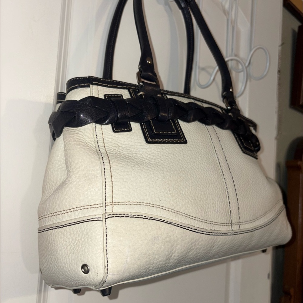 Coach Hampton Braided Leather Satchel F13084 Cream & Black - Picture 7 of 16